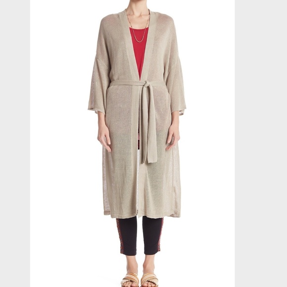 NWT Johnny Was Beige Tan Organic Linen Long Kimono Wrap Cardigan Duster XS/S - Picture 3 of 8